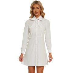 Women s Long Sleeve Bow Deco Button Up Dress