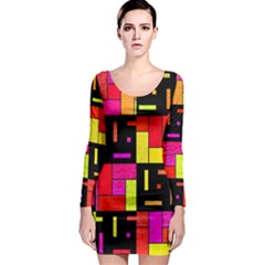 Squares And Rectangles Long Sleeve Bodycon Dress by LalyLauraFLM