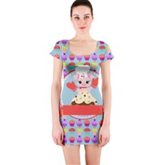 Cupcake With Cute Pig Chef Short Sleeve Bodycon Dress by GardenOfOphir