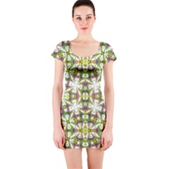 Neo Noveau Style Floral Print Short Sleeve Bodycon Dress by dflcprintsclothing