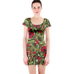 Floral Collage Print Short Sleeve Bodycon Dress by dflcprintsclothing