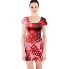 Red Fractal Lace Short Sleeve Bodycon Dress by KirstenStar