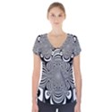 Black And White Ornamental Flower Short Sleeve Front Detail Top View1