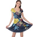 Deep blue vintage flowers Cap Sleeve Dresses View1