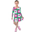 Pink Hearts Valentine Love Checks Kids  Long Sleeve Velvet Dress View1