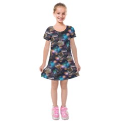 Galaxy Cats Kids  Short Sleeve Velvet Dress by electrogiraffe