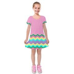 Easter Chevron Pattern Stripes Kids  Short Sleeve Velvet Dress by Amaryn4rt