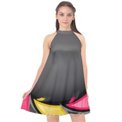 Hole Circle Line Red Yellow Black Gray Halter Neckline Chiffon Dress  by Mariart