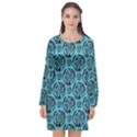 Turquoise Pattern Long Sleeve Chiffon Shift Dress  View1