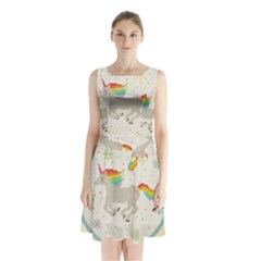 Unicorn Pattern Sleeveless Waist Tie Chiffon Dress by Nexatart