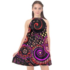 Sunset Floral Halter Neckline Chiffon Dress  by Nexatart