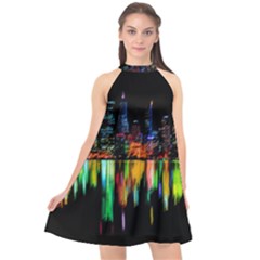 City Panorama Halter Neckline Chiffon Dress  by Valentinaart