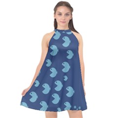 Blue Fish Sea Beach Swim Yellow Predator Water Halter Neckline Chiffon Dress  by Mariart