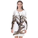 Tree Isolated Dead Plant Weathered Long Sleeve Chiffon Shift Dress  View1