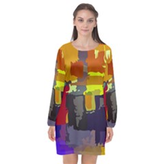 Abstract Vibrant Colour Long Sleeve Chiffon Shift Dress  by Nexatart