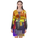 Abstract Vibrant Colour Long Sleeve Chiffon Shift Dress  View1