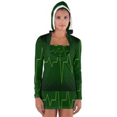 Heart Rate Green Line Light Healty Women s Long Sleeve Hooded T-shirt by Mariart