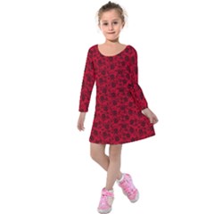 Roses Pattern Kids  Long Sleeve Velvet Dress by Valentinaart