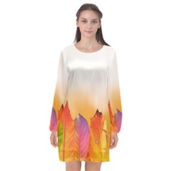 Autumn Leaves Colorful Fall Foliage Long Sleeve Chiffon Shift Dress  by Nexatart