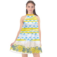 Yellow & Sky Blue Chevron Halter Neckline Chiffon Dress  by PattyVilleDesigns