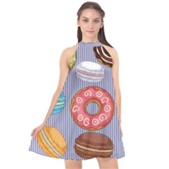 Brown Ticking Donuts Halter Neckline Chiffon Dress  by PattyVilleDesigns