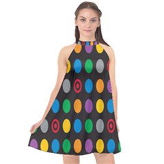 Polka Dots Rainbow Circle Halter Neckline Chiffon Dress  by Mariart