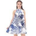 Steel Blue Lucky Koi Fish Halter Neckline Chiffon Dress  View1