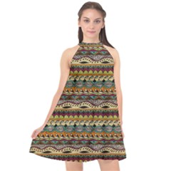 Aztec Pattern Halter Neckline Chiffon Dress  by BangZart