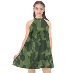 Camouflage Green Army Texture Halter Neckline Chiffon Dress  by BangZart