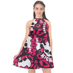 Mattel Monster Pattern Halter Neckline Chiffon Dress  by BangZart