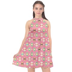 Cute Eggs Pattern Halter Neckline Chiffon Dress  by linceazul