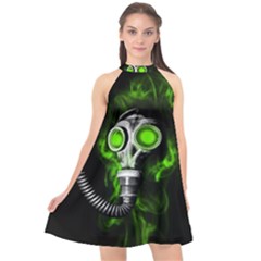 Gas Mask Halter Neckline Chiffon Dress  by Valentinaart