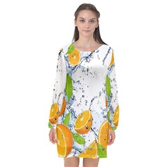 Fruits Water Vegetables Food Long Sleeve Chiffon Shift Dress  by BangZart