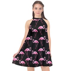 Flamingo Pattern Halter Neckline Chiffon Dress  by Valentinaart