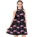 Flamingo pattern Halter Neckline Chiffon Dress  View1