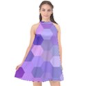 Purple Hexagon Background Cell Halter Neckline Chiffon Dress  View1