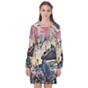 Modern abstract painting Long Sleeve Chiffon Shift Dress  View1