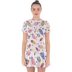 Love Fish Seaworld Swim Blue White Sea Water Cartoons Rainbow Drop Hem Mini Chiffon Dress by Mariart