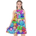 Flowers Ornament Decoration Halter Neckline Chiffon Dress  View1