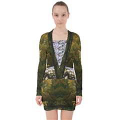 Vermont Trees & Flowers V-neck Bodycon Long Sleeve Dress by SusanFranzblau