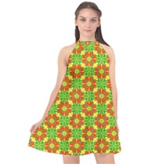 Pattern Texture Christmas Colors Halter Neckline Chiffon Dress  by Celenk