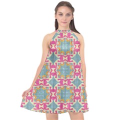 Christmas Wallpaper Halter Neckline Chiffon Dress  by Celenk