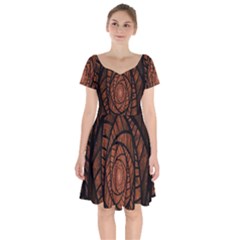 Fractal Red Brown Glass Fantasy Short Sleeve Bardot Dress by Celenk