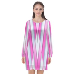 Geometric 3d Design Pattern Pink Long Sleeve Chiffon Shift Dress  by Celenk