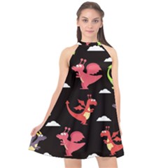 Cute Flying Dragons Halter Neckline Chiffon Dress  by Bigfootshirtshop