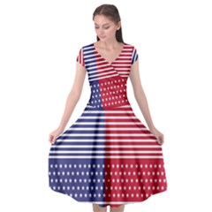 American Flag Patriot Red White Cap Sleeve Wrap Front Dress by Celenk