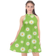 Daisy Flowers Floral Wallpaper Halter Neckline Chiffon Dress  by Celenk