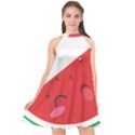 Watermelon Red Network Fruit Juicy Halter Neckline Chiffon Dress  View1