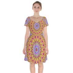 Geometric Flower Oriental Ornament Short Sleeve Bardot Dress by Celenk