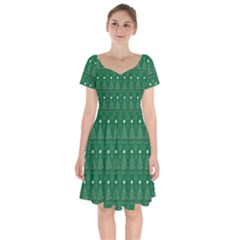 Christmas Tree Holiday Star Short Sleeve Bardot Dress by Celenk